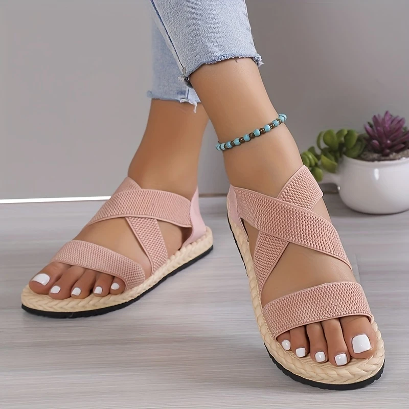 Soft-soled Lightweight Casual Elastic Strap Sports Sandals for Women, Summer Non-Slip Flat Beach Shoes, New Women's Shoes