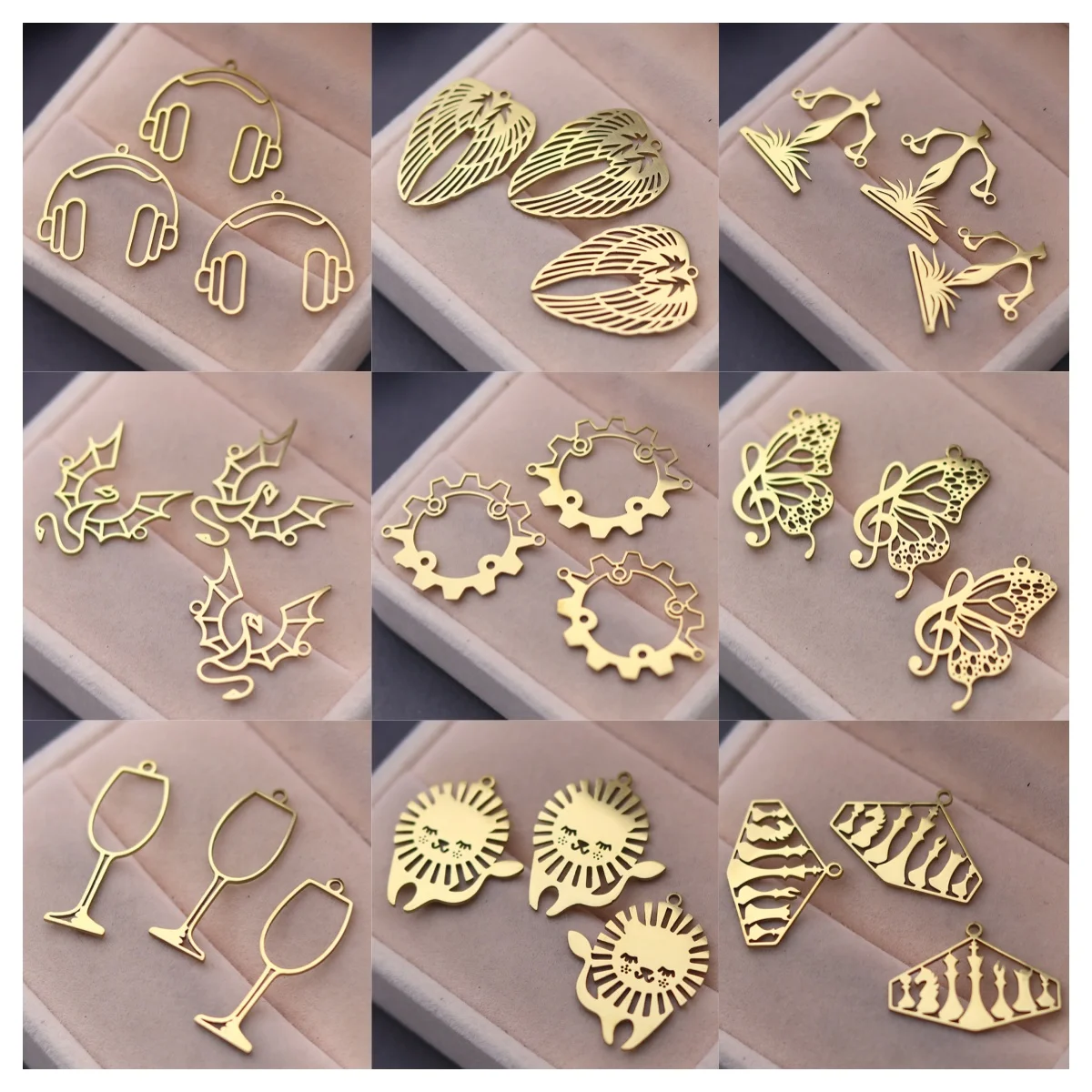 

3pcs Stainless Steel Headset Scale Dragon Wine Glass Lion Pendant for Bracelets Charms for Jewelry Making Earring diy Accessorie