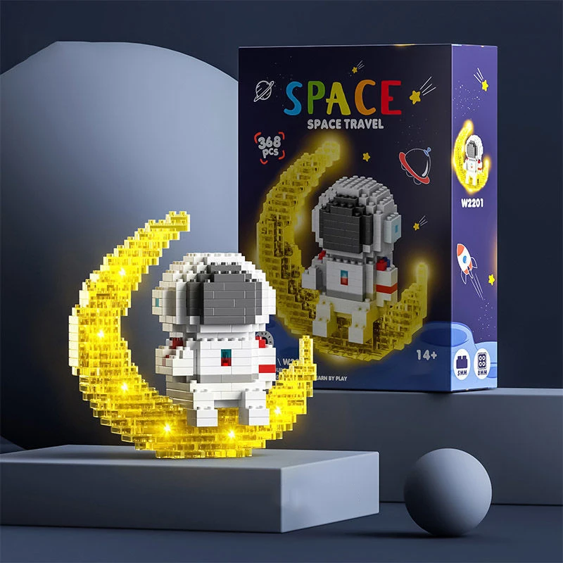 Building Blocks Toys Figure Astronaut Model Space Travel Man Moon Light Rose DIY Assembly Decorations Toys for Kids Bithday Gift