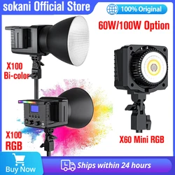 Sokani X100 / X60 Mini RGB Bi-color LED Video Light Outdoor Photography Lighting Bowens Mount for Studio/Video/Photos Recording