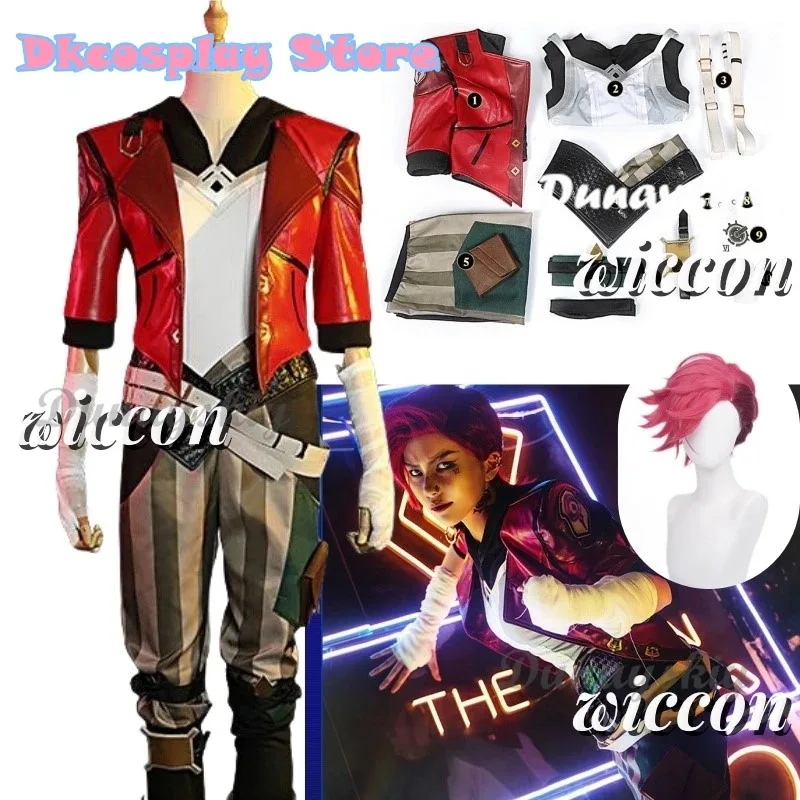 

Vi Acrane Cosplay LOL Costume Game Arcane Vi Cosplay Wig Outfits Halloween Carnival Suit Custom Made Halloween Costume
