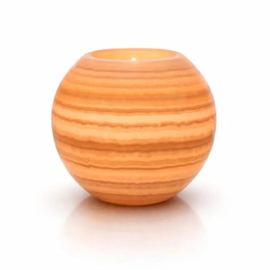 Single Alabaster Candle Holder - Egyptian Tealight and Votive Candles Holders with Amber Glow for Home Décor Natural Stone Soot