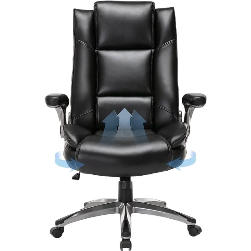 High Back Executive Office Chair - Ergonomic Bonded Leather Computer Chair with Flip Arm, Adjustable Tilt Tension, Black,300 lbs