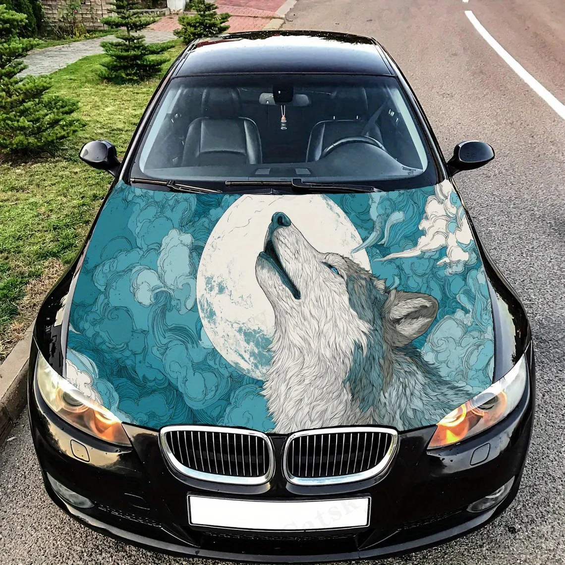 

Принт волка и луны, наклейки на капот автомобиля, водонепроницаемая самоклеящаяся наклейка на капот автомобиля из ПВХ, защитные наклейки для украшения капота автомобиля, авто