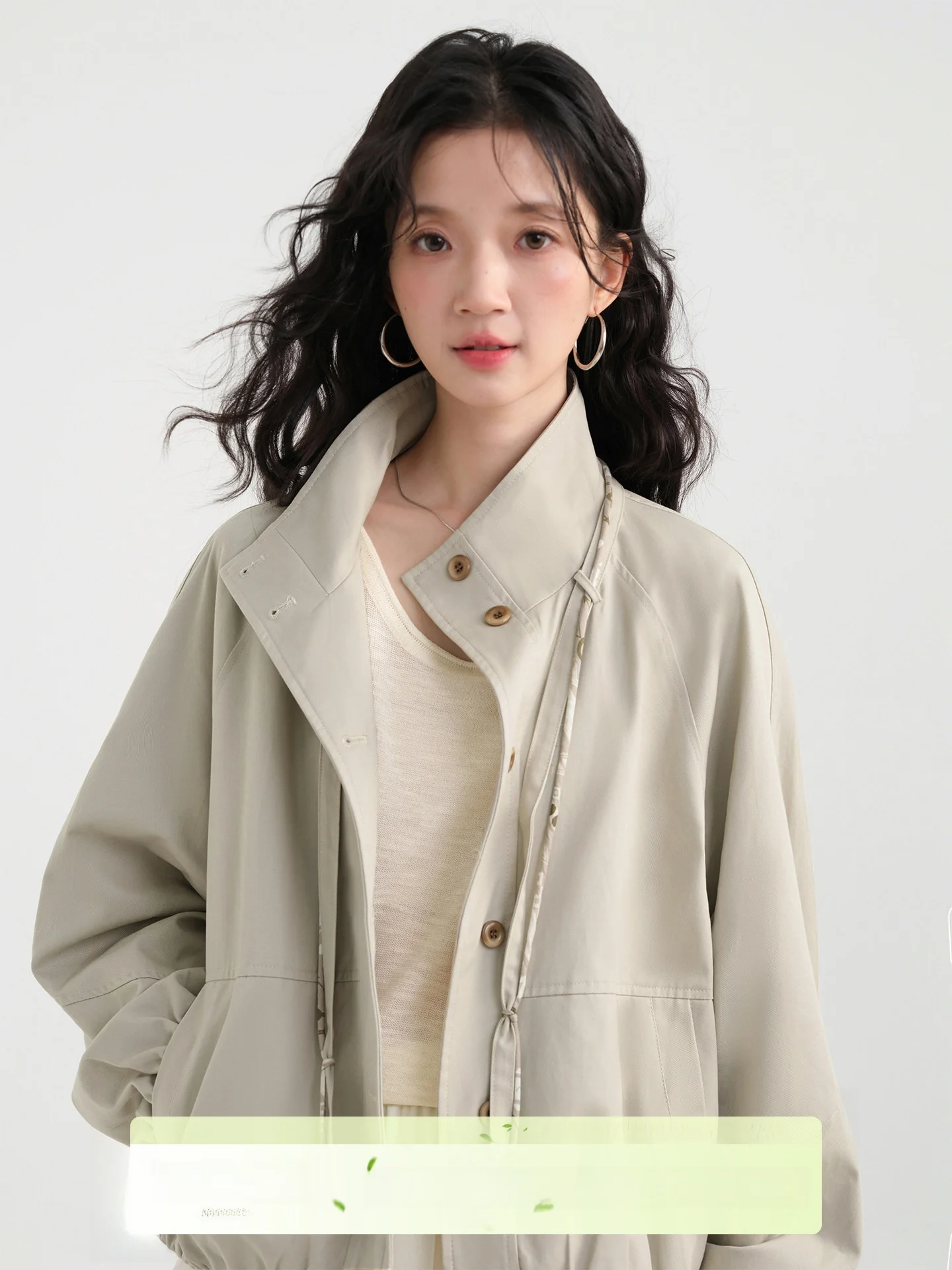 

Casual Style Floral Print Stand Collar Short Jacket Women's Drawstring Versatile Top Spring 2026 New Arrival Compact Size