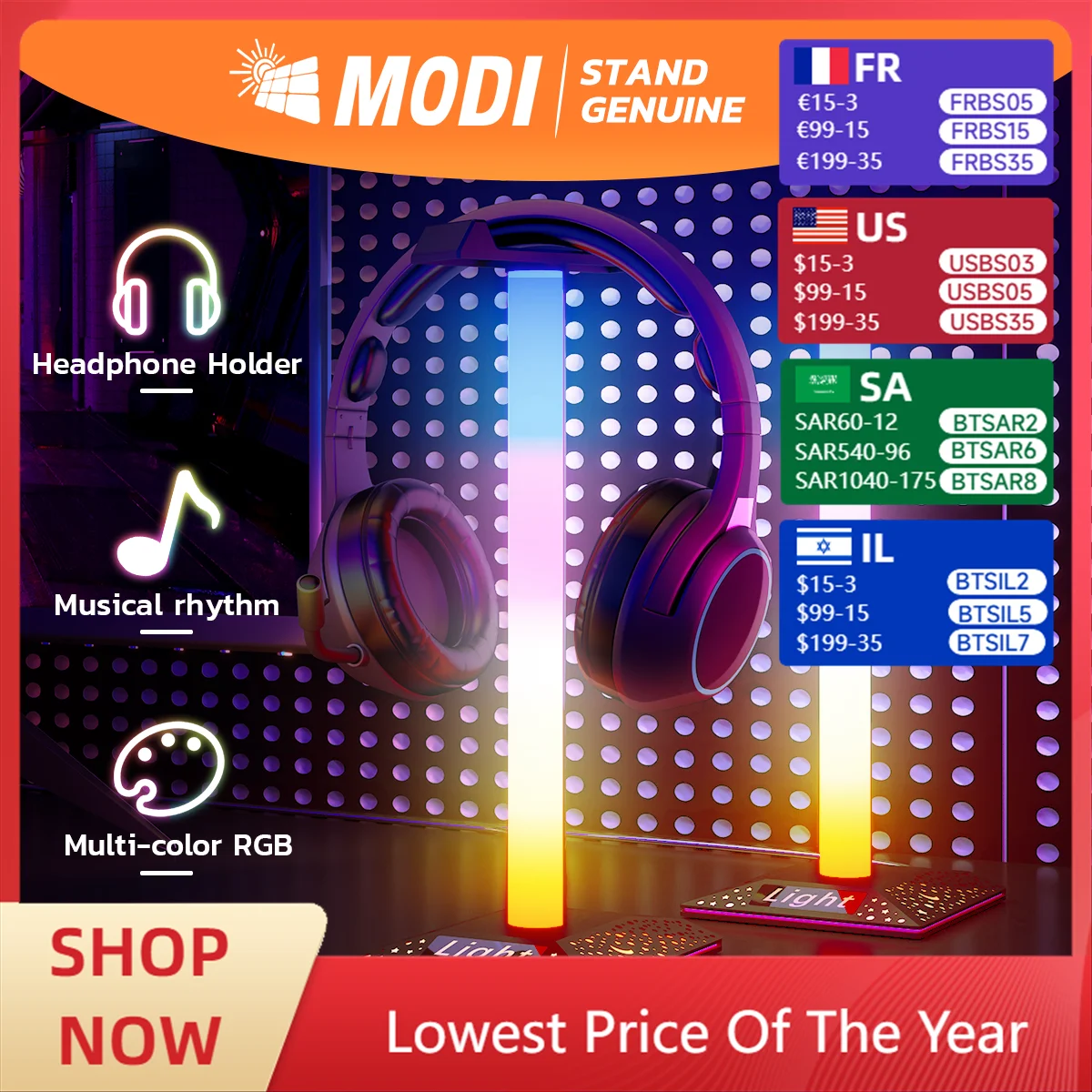 

RGB Colorful Desktop Lamp, USB Display Stand Ambient Light, Colorful Headphone Stand Lamp for Game E-sports Rooms