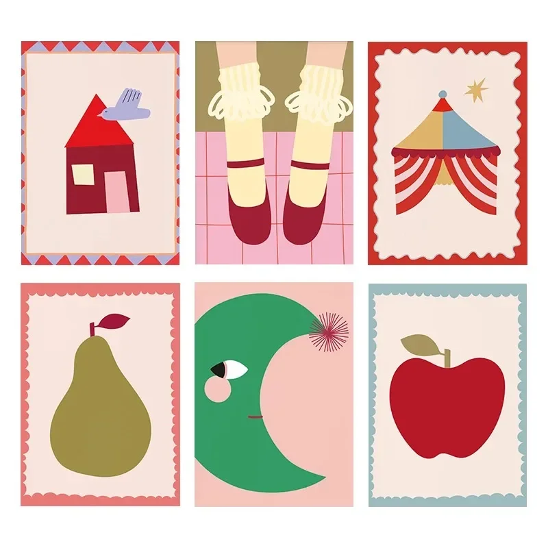 Cartoon Illustration Poster Circus House Moon Prints Canvas Painting Wall  Pictures Home Children's Room Nursery Decoration