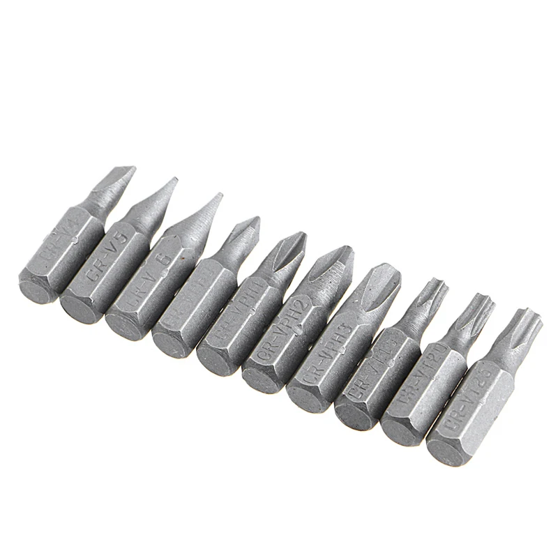 10pcs 25mm Slotted/PH/Torx Cross bit drill Head Screwdriver Bits Hand Tools Anti Slip Electric Hex Shank Screwdriver Drill Bit