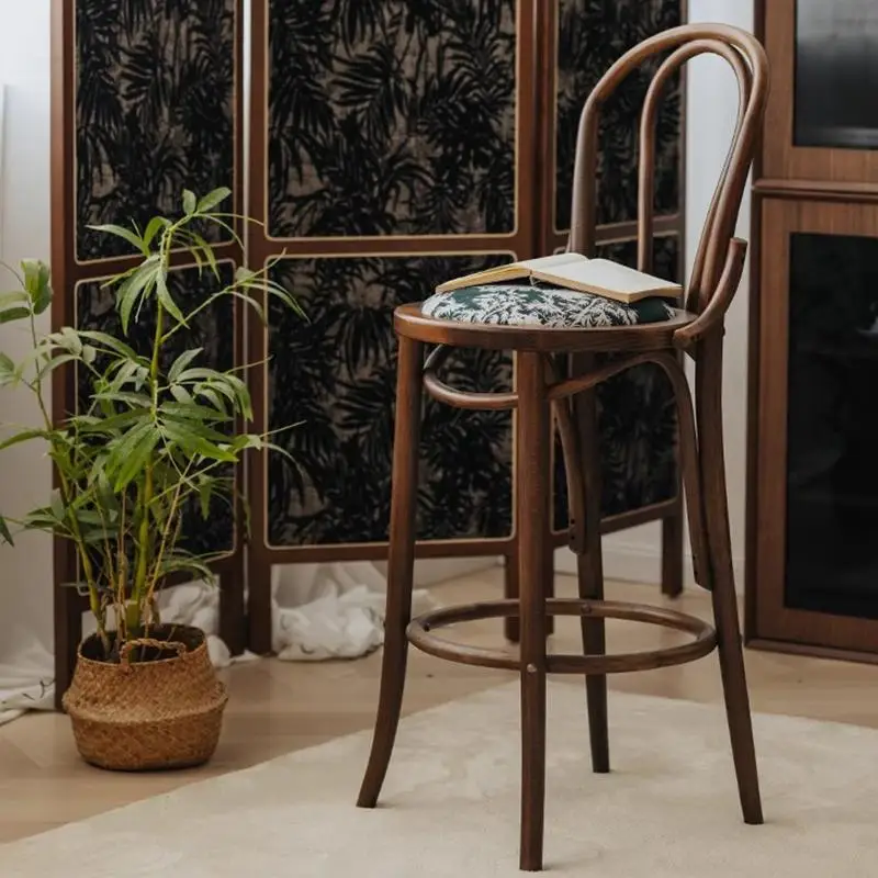 

Ergonomic Solid Wood Bar Stools Nordic Retro Unique Fashion Bar Chairs Industrial Adults Soft Restaurante Muebles Home Furniture