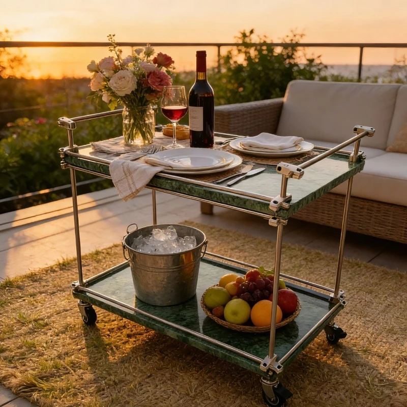 

ins wind stone storage cart double-layer frame marble dining car living room leisure edge