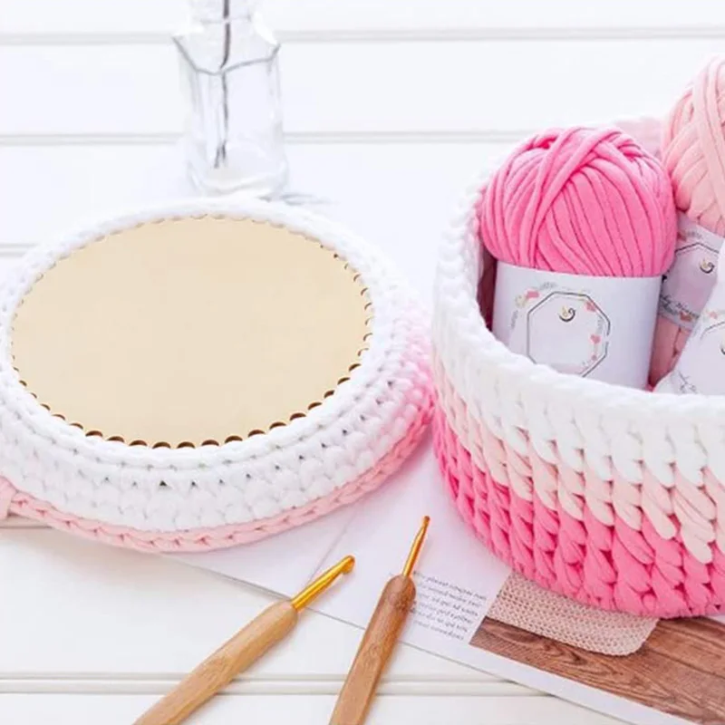 1PC Crochet Basket Base Blank Cross Stitch Hand-woven Wooden Round Heart Star Shape Basket Bottoms Crafts