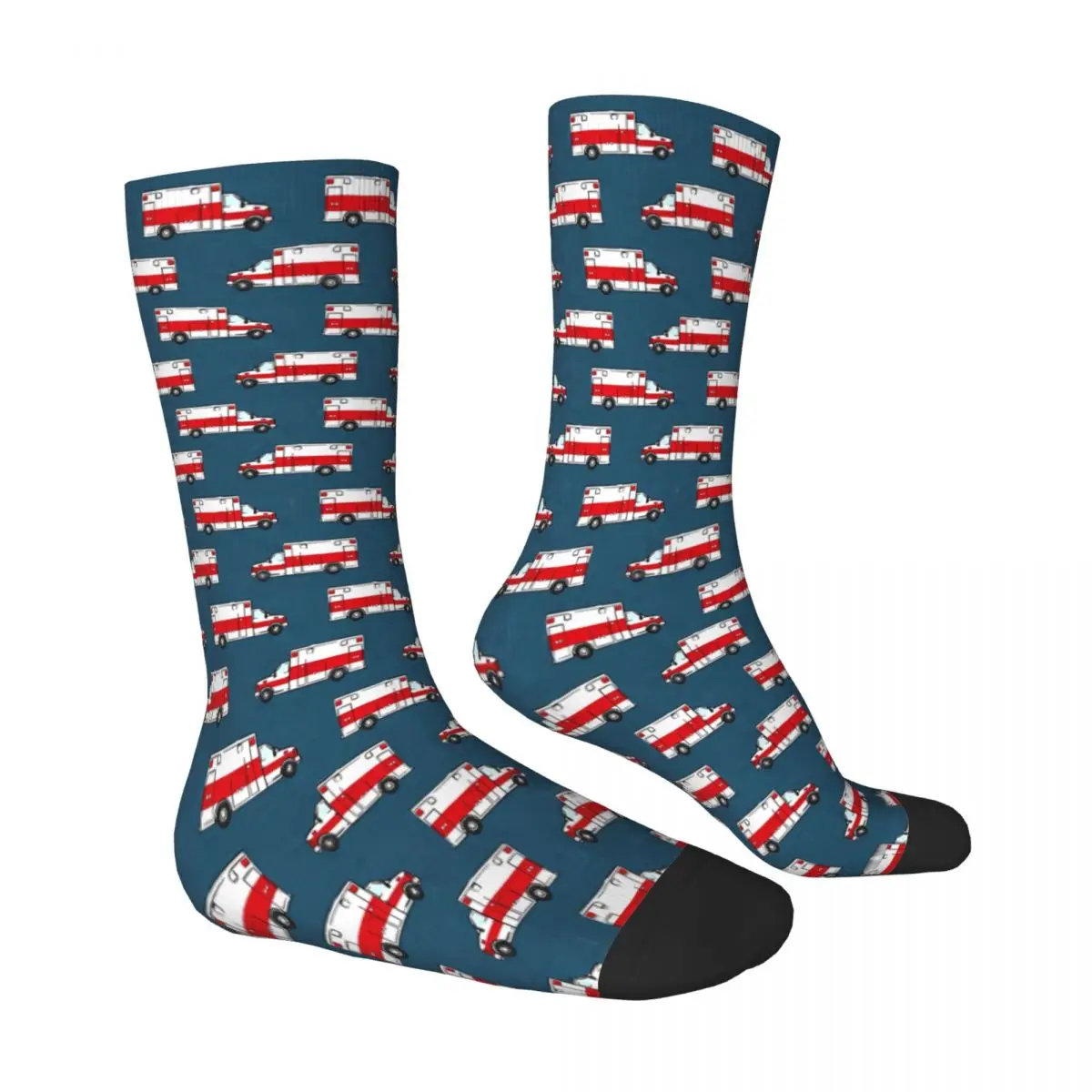 Krankenwagen auf dunkelblauen Krankenwagen Krankenwagen Meme Socken männliche Herren Frauen Herbst Strümpfe Polyester