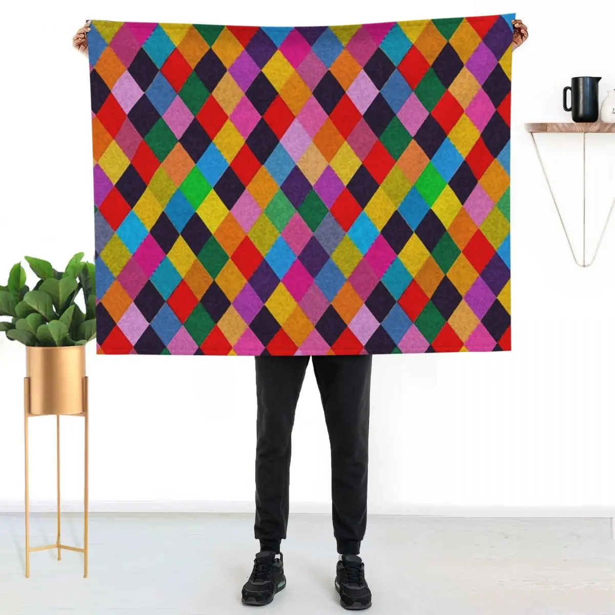 MARDI GRAS HARLEQUIN PATTERN Colorful Rhombi by Bulgan Lumini Throw Blanket Hair Decoratives Bed covers Blankets