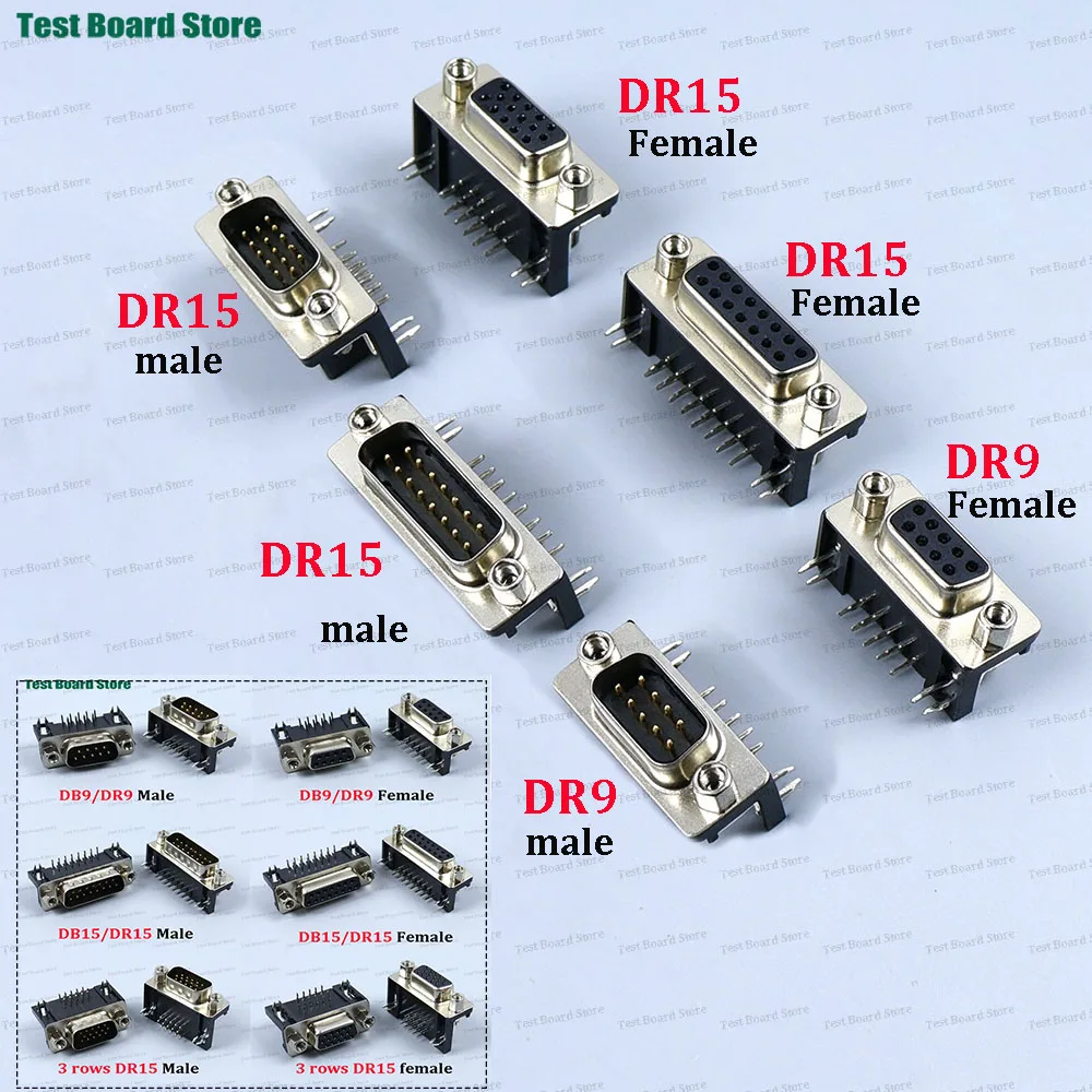 1Piece DR9 DR15 Female Male PCB Mount D-Sub Right Angle Welded D-Sub Connector RS232 Serial Port Adapter DB9 DB15