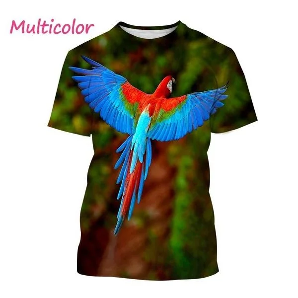 Summer New Fashion Men\'s 3D Printing Parrot Pattern T-shirt Flower T-shirt Breed Cool Short Sleeve Top