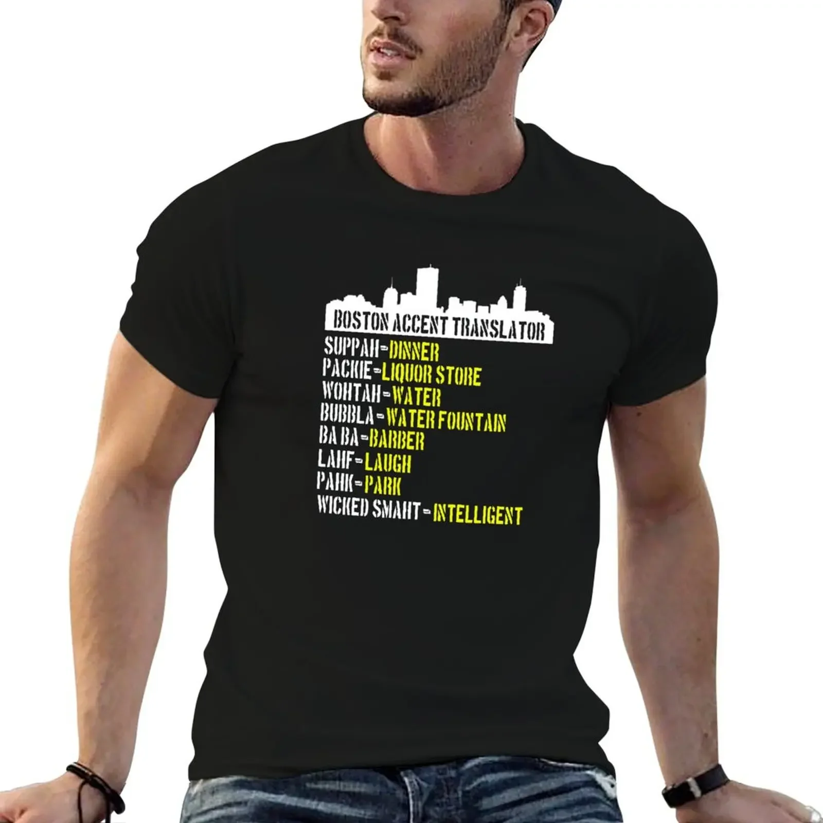 Boston Accent Translator Bostonian to English Black T-Shirt anime figures customs oversized mens graphic t-shirts pack