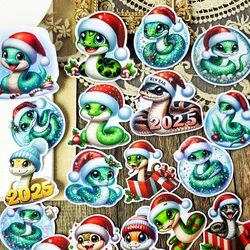 18pcs Cute Hand Painted Cartoon 2025 Year of The Snake Paper Stickers Decoration Label for Scrapbooking Diary Book Planner