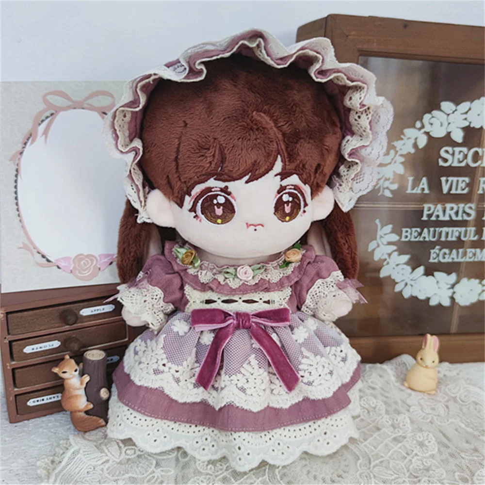 

20cm doll clothes new cotton doll purple girl Sentie flowers gorgeous wind European lace skirt dress + headdress