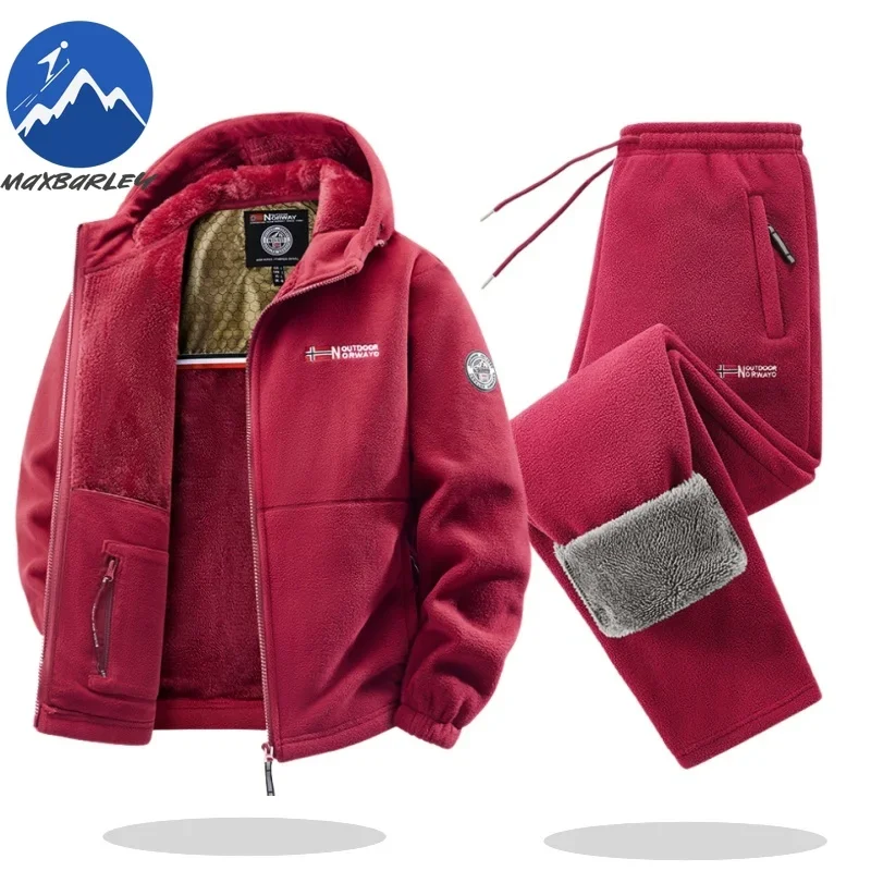 

Maxbarley Winter Men Tracksuit 2025 High Fashion Thick Fleece Jacket + Pants 2 Piece Set Casual Ski Running Sportswear Snow Set