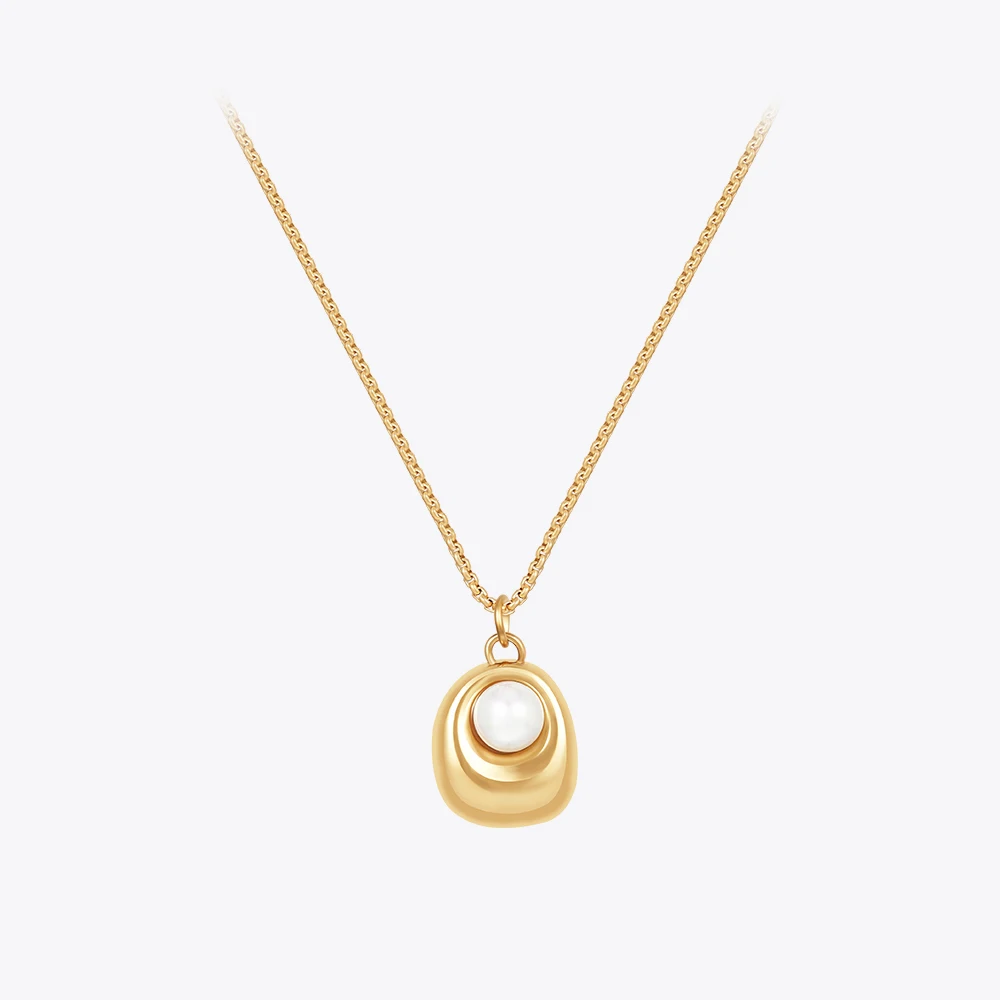 

ENFASHION Para Mujer Pendant Necklace For Women Oval Pearl Jewelry Plated 18K Gold Color Trendy Necklaces Birthday Party P233394