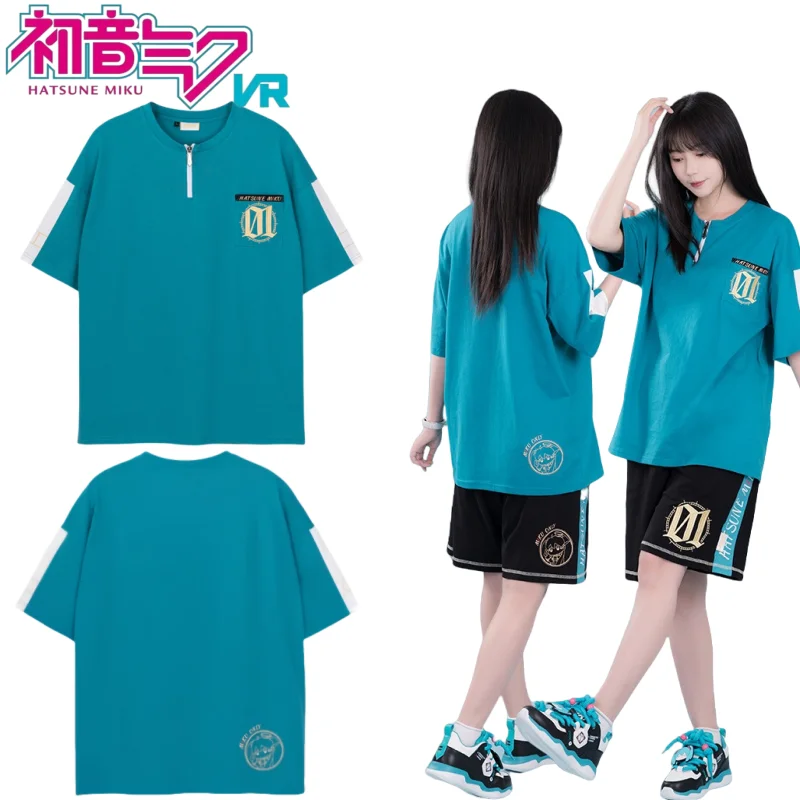 

New Hatsune Miku T-shirt Cartoon Hatsune Miku Short Sleeve Patchwork Style Cool and Breathable Holiday Gift for Girls