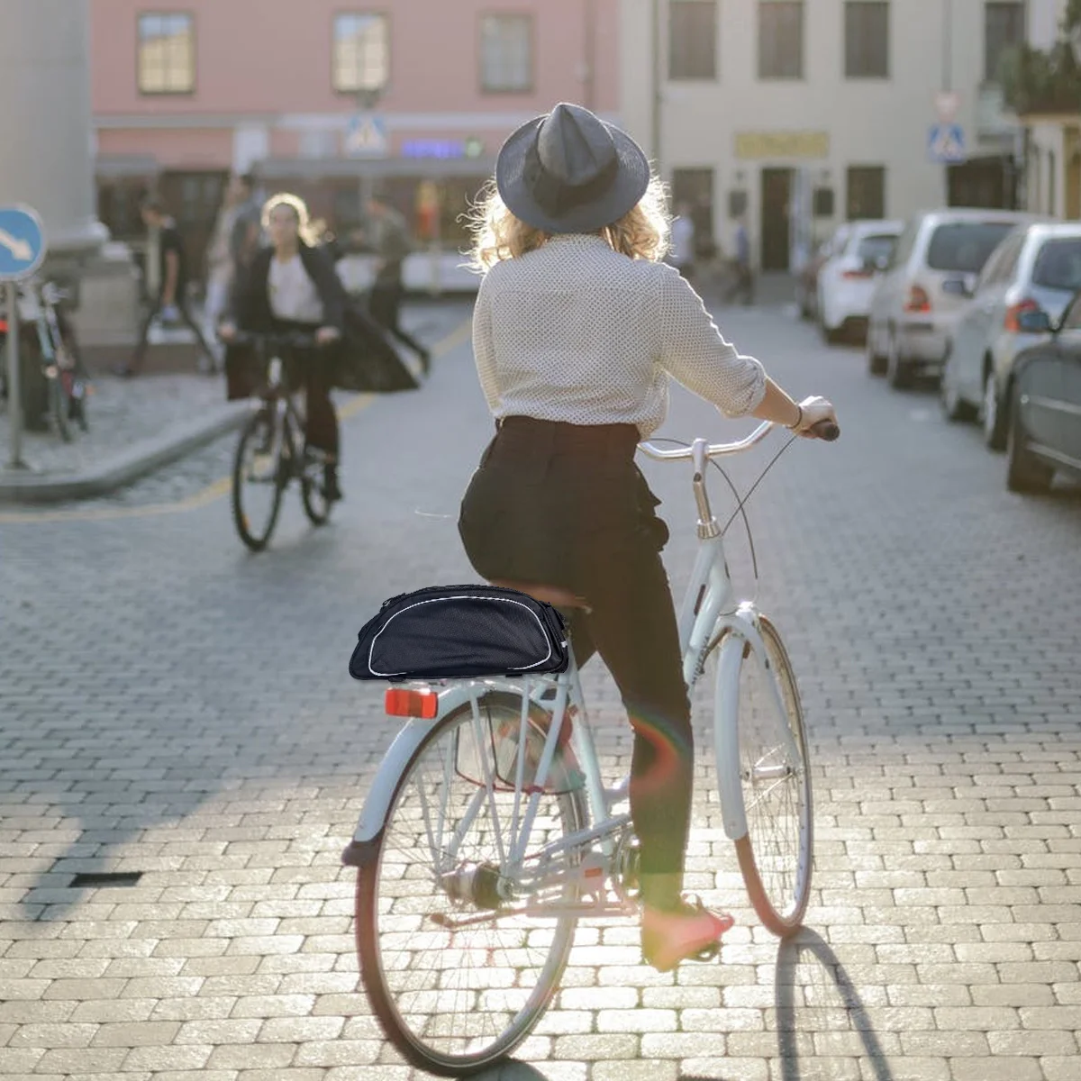 Bike Saddle Bag Black Shockproof Rear Storage Pouch For Cycling Riding Reflective Safety Strap