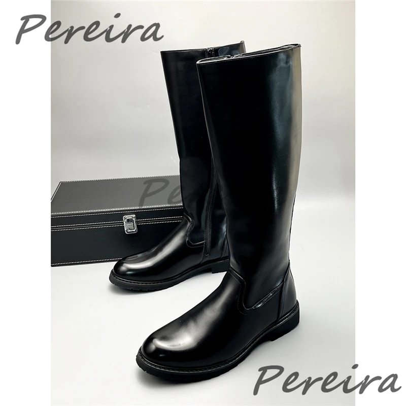 خريف شتاء دافئ الرجال حذاء برقبة للركبة جلد أسود سميكة سوليد الجانب سستة أحذية طويلة العصرية تنوعا أحذية رجالي حجم كبير