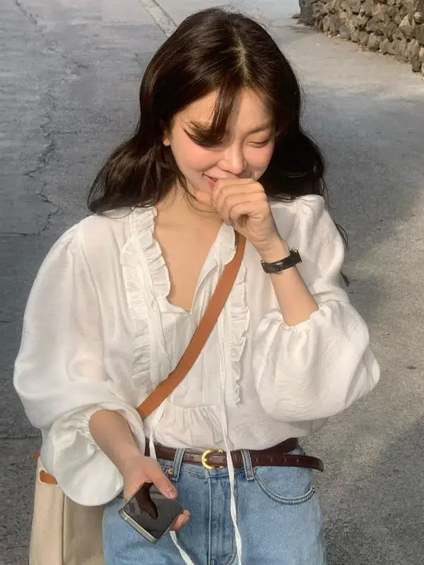 

Женский свободный нежный фонарь Sweet Tie-Dye Lantern Sve irt, весна 2022, новый модный V-Ne, длинный цветной топ све