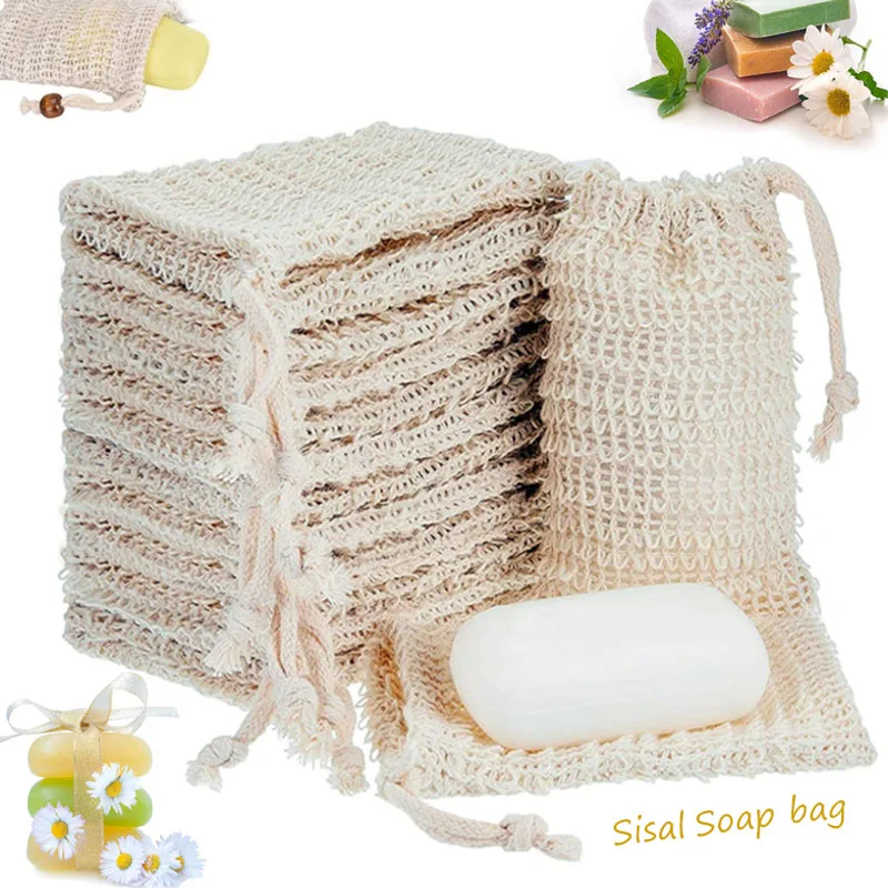 10pcs~5Pcs Shower Bath Sisal Soap Bag Natural Sisal Soap Bag Exfoliating Soap Saver Pouch Holder for Bath & Shower Use