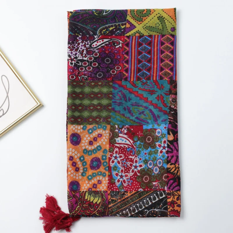

Этнический геометрический лоскутный длинный шарф с принтом Бали, шелковый длинный шарф, заводская распродажа, внешняя торговля, трансграничная защита от солнца для путешествий и отпуска W