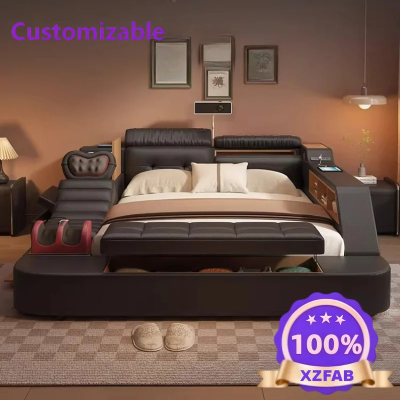 Directo de Fábrica 2026 Bases de Cama Doble King Size Italianas con Decoración Negra, Organizador y Cabeceros Inteligentes