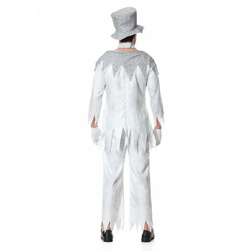High Quality Halloween White Gghost Corpse Costume Vampire Men Cosplay Demon Costume Bar Party Men Nightclub Stage Costume