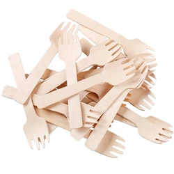 50/100/200Pcs Mini Wooden Forks, 4-Inch Disposable Forks Wooden Cutlery for Parties, Weddings & Camping