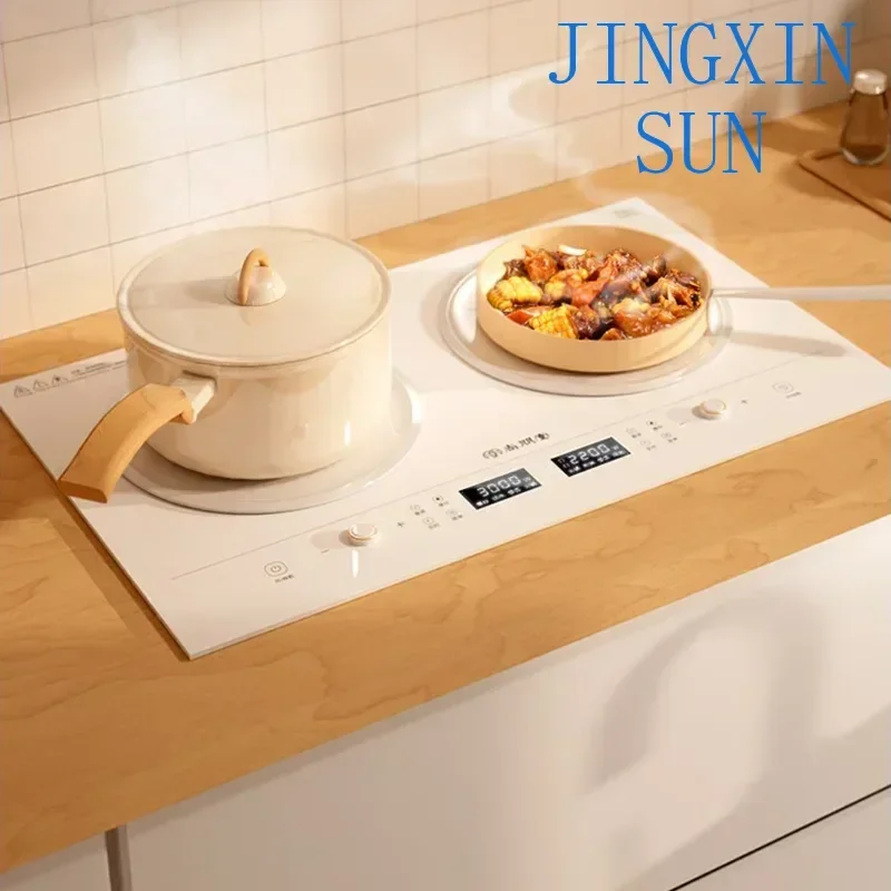 3500W White Dual Burner Built-in Induction Cooker NEG Panel Timing Induction Cooktop Touch Control Electric Hob Cooking Unit