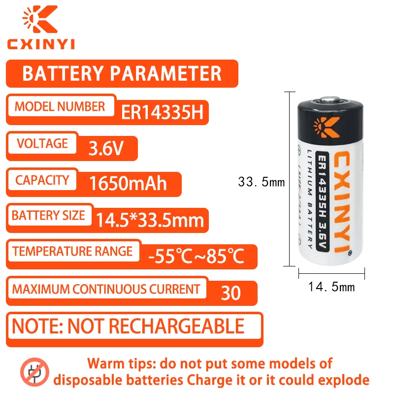 CXINYI ER14335H Li-SOCl2 battery 3.6V servo encoder, gas detector, smoke alarm, temperature and humidity collector