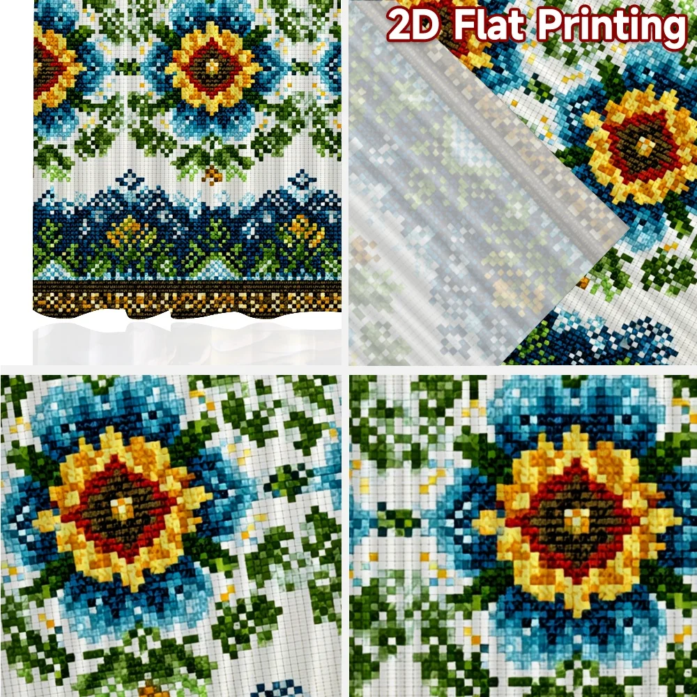 2D FLAT PRINTING 2pcs Curtains (Without Rod) Colorful Geometric Design Chic Curtains Yarn Curtains Blessing _ Peaceful Use for