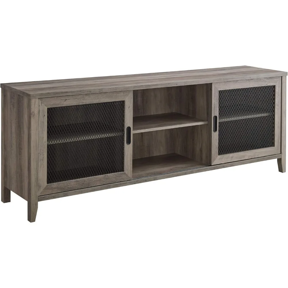 Industrial Farmhouse Sliding Metal Barn Door Wood TV Stand Storage Cabinet for TV's up to 80, 70 Inch, Grey view 4