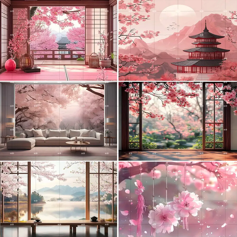 

Mount Fuji Kiyomizu Temple Japanese Cherry Blossom Window Theme Spring Cherry Party Decoration Photography Backdrop Photo Banner