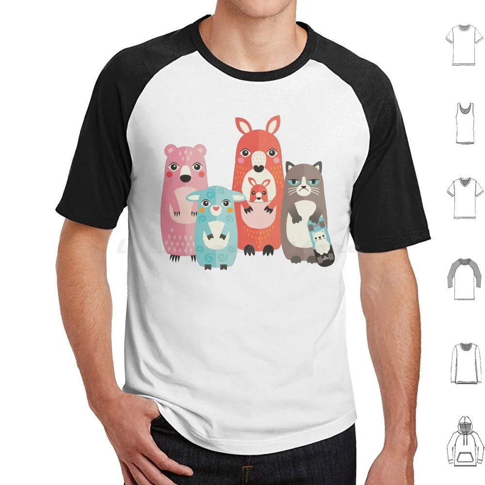Best Friends T Shirt Big Size 100% Cotton Friends Bff Friendship Animals Nature Bear Kangaroo Joey Cat Baby Nesting Dolls