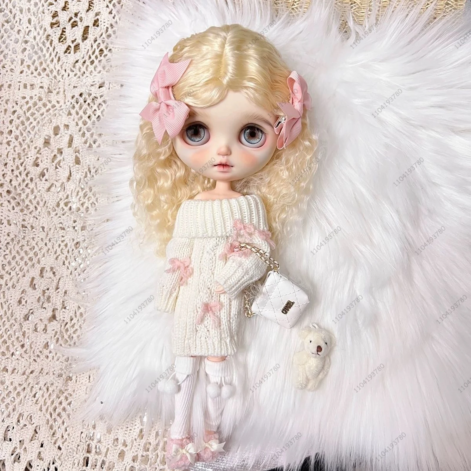 

Для куклы Blythe 30 см, тело Ob24 1/6, Azone, кукольная одежда, наряд, милое зимнее розовое платье-свитер с бантом и сумкой, игрушка в подарок для девочки