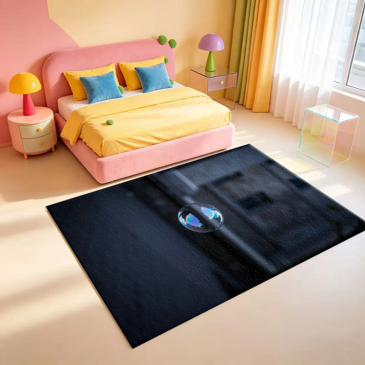 Rainbow Color Soap Bubble Art Carpet Dark Modie Style Home Decor Floor Carpet