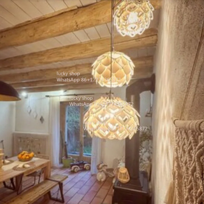 Wooden Pine Cone Chandelier Log Bedroom  Restaurant Front Desk Store Commercial Lamp Fruit Lamp