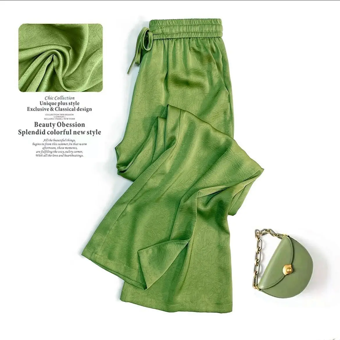 

Green Thin Straight Leg Pants For Women's Summer New Casual Loose Drape Floor Mop Pants