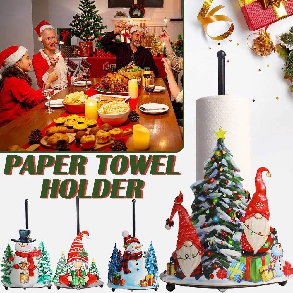 Christmas Paper Roll Holder Santa Snowman Red Fruits Desktop Decoration Kitchen Oil-absorbing Paper Towel Organizer Storage Rack