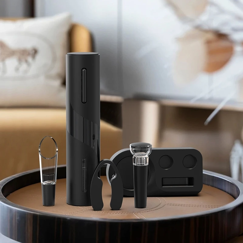 Rechargeable Electric Wine Opener with Foil Cutter, Wine Pourer & Vacuum Stopper USB-C Charging Compact Design for Home Kitchen