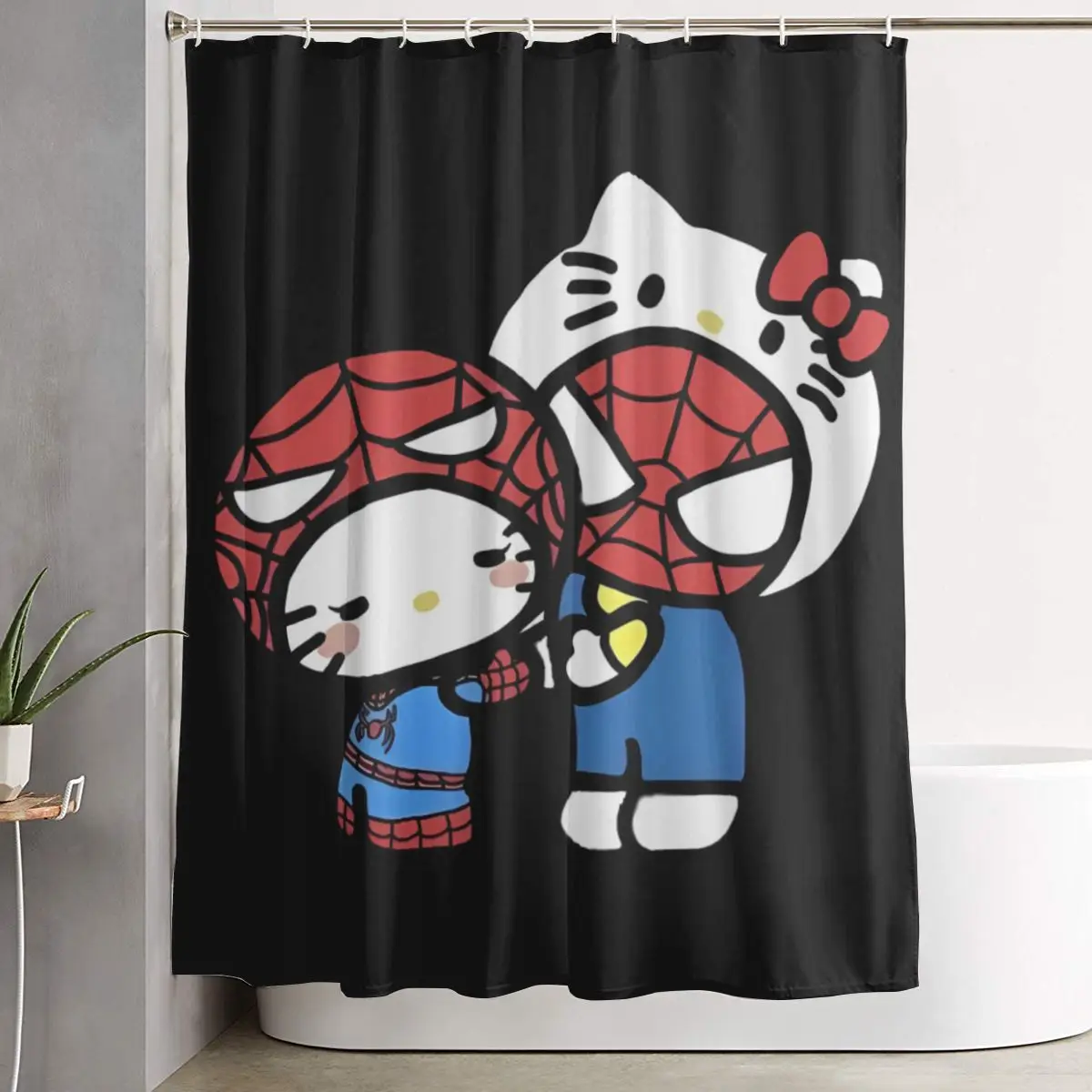 

Hello Kitty Cartoon Spiderman Shower Curtains Sets Lightweight Fabric Shower Curtain Bathtub Decor with 12 Hooks 60x72 inches
