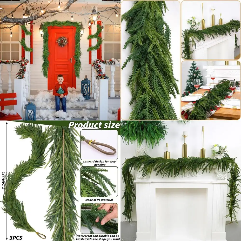 

Длинные роскошные сосновые гирлянды Norfolk длиной 9 футов на Рождество, плотная зелень для домашнего и наружного декора