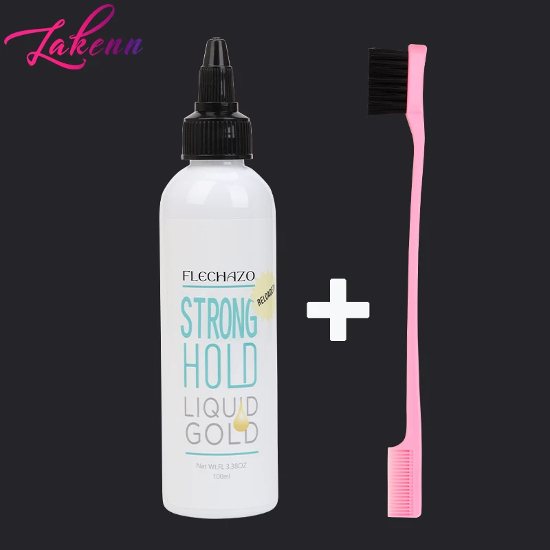 Flechazo Strong Hold Liquid Gold 100Ml 3.4Oz Lace Wig Glue Glueless Lace Adhesive Gel Hair Bonding Glue With Edge Brush For Wigs