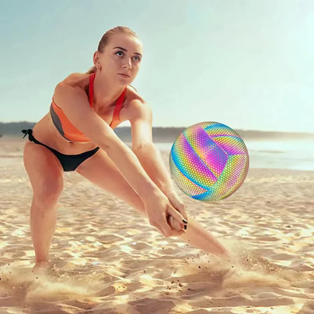 Size 5 Reflective Volleyball Glow-in-the-Dark Volleyball Beach Volleyball Rainbow Color Sports Ball