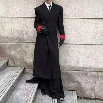 Mens Thin British Red Inner Long Padded Shoulder Suit Fashion Nightclub Stage Youthful Trendy Trench Coat Men'S Clothing 2026 4